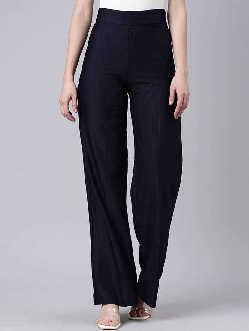 women striped high rise straight fit trouser