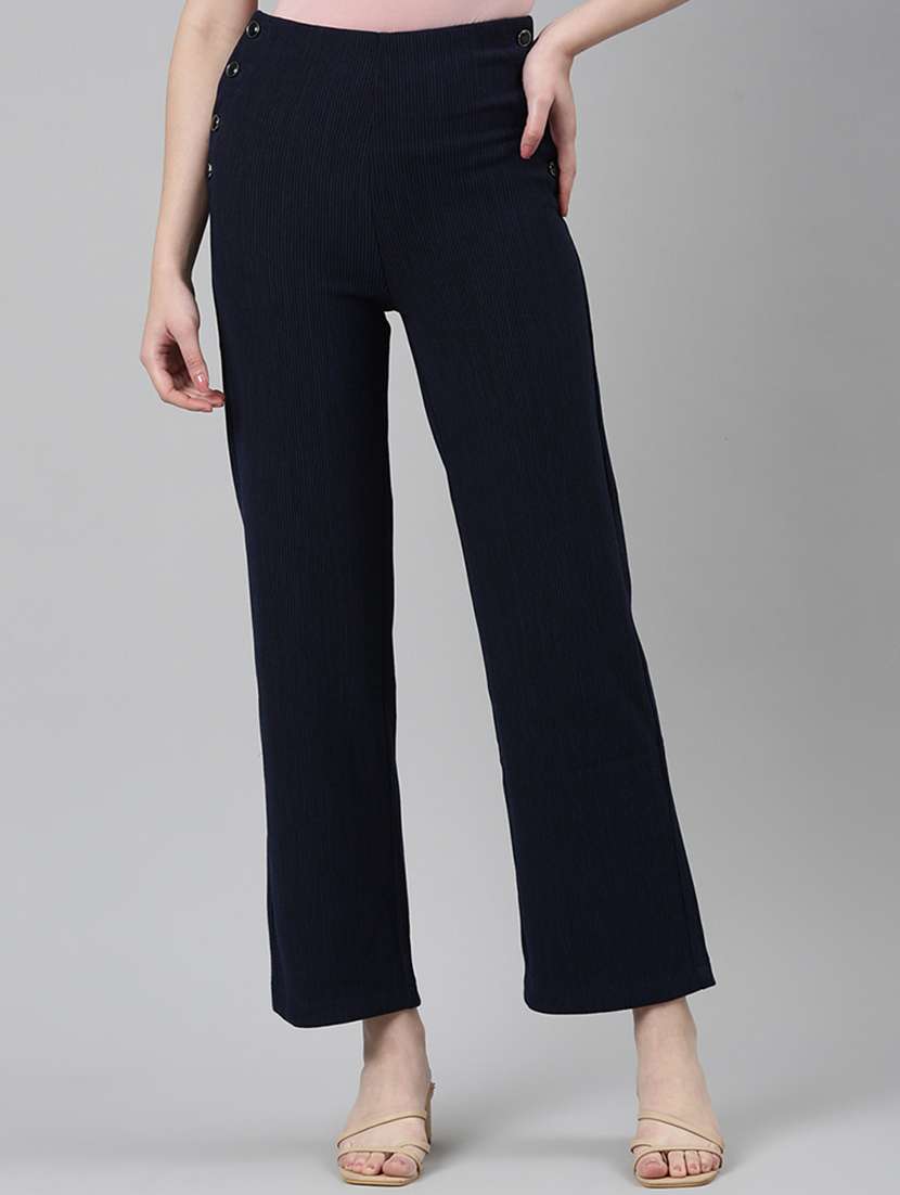 women solid high rise straight fit trouser