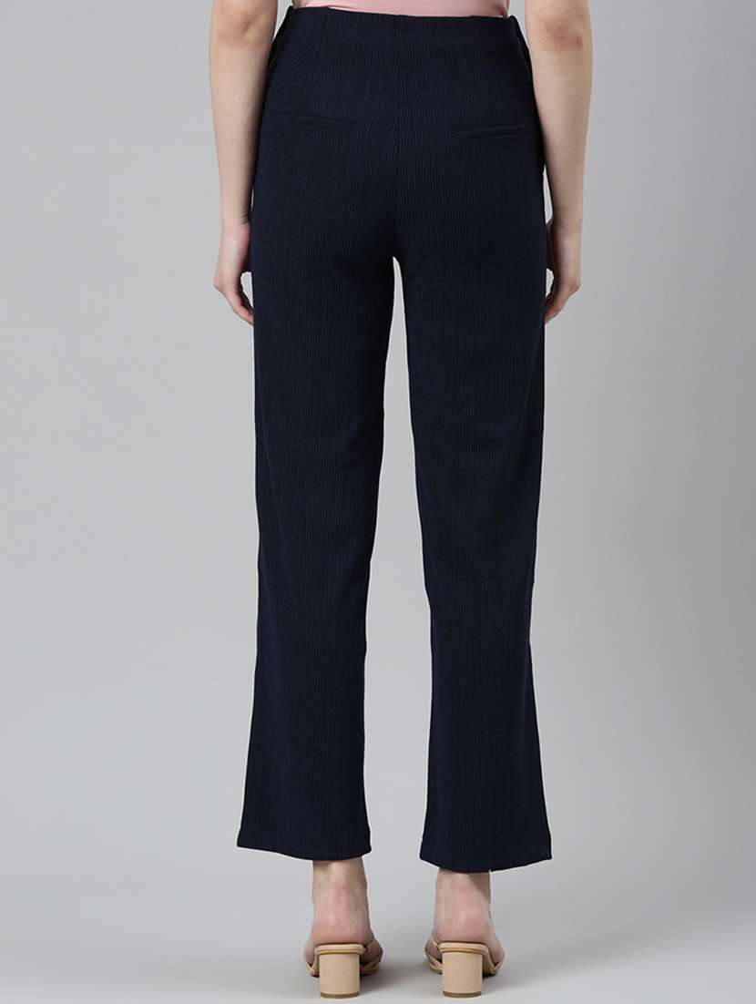 women solid high rise straight fit trouser - 22505069 -  Standard Image - 3