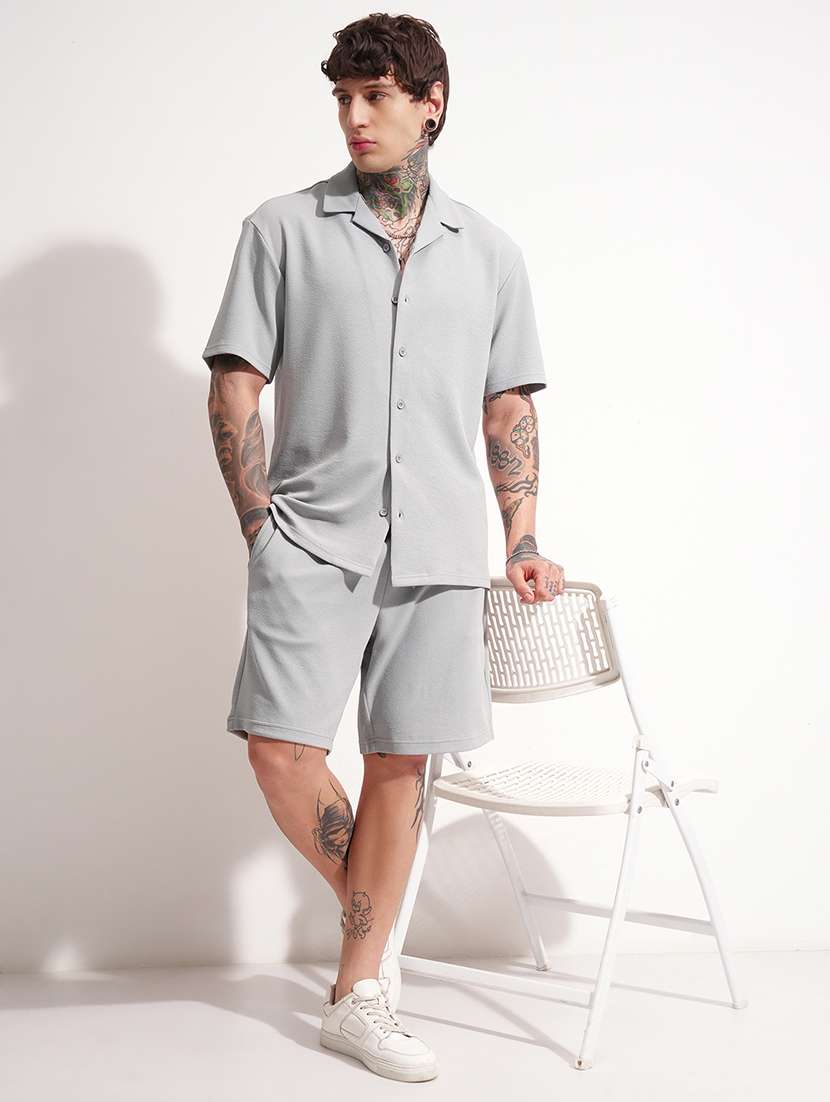 men textured short sleeve shorts & shirt co-ord set - 22505083 -  Standard Image - 5