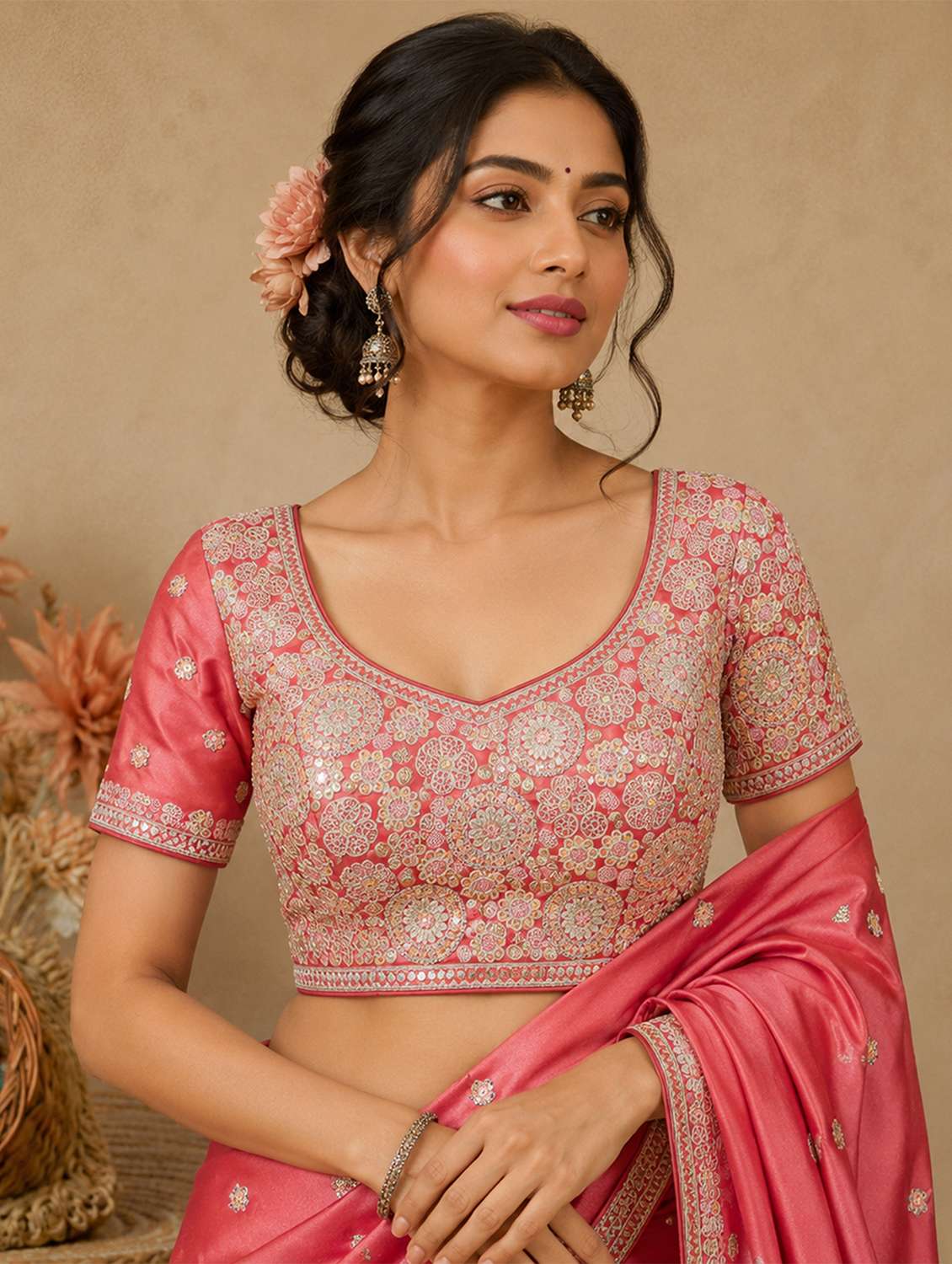 women embroidered short sleeve stitched blouse