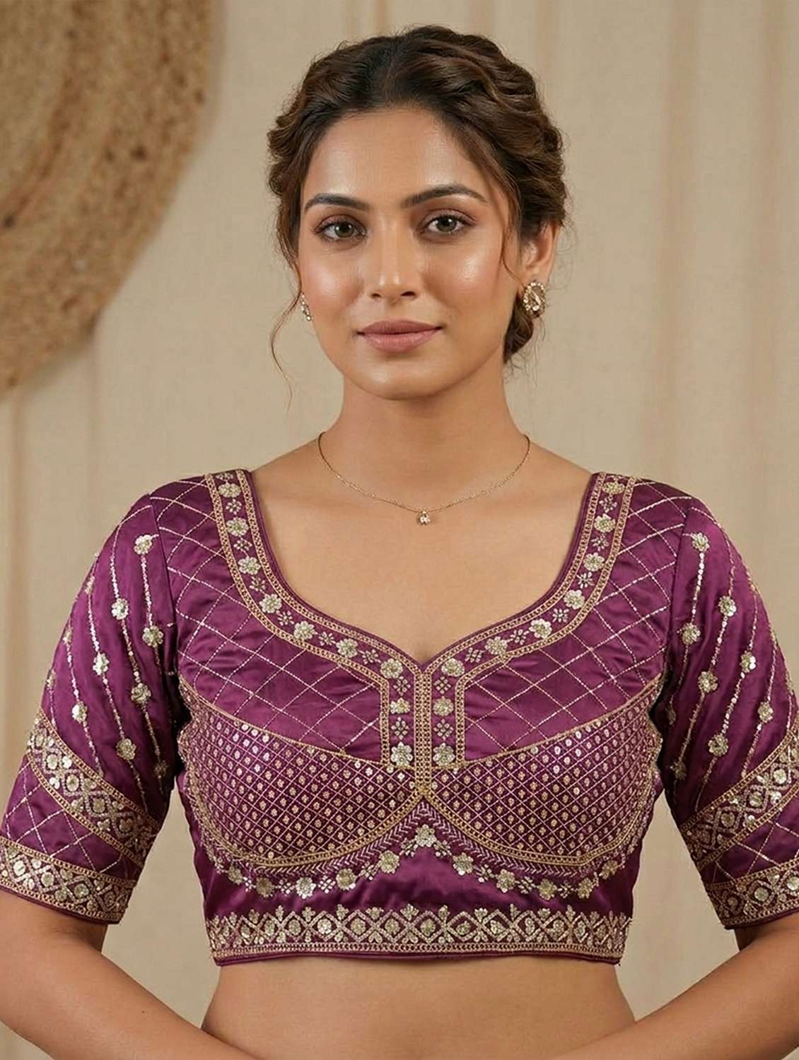 women embroidered short sleeve stitched blouse