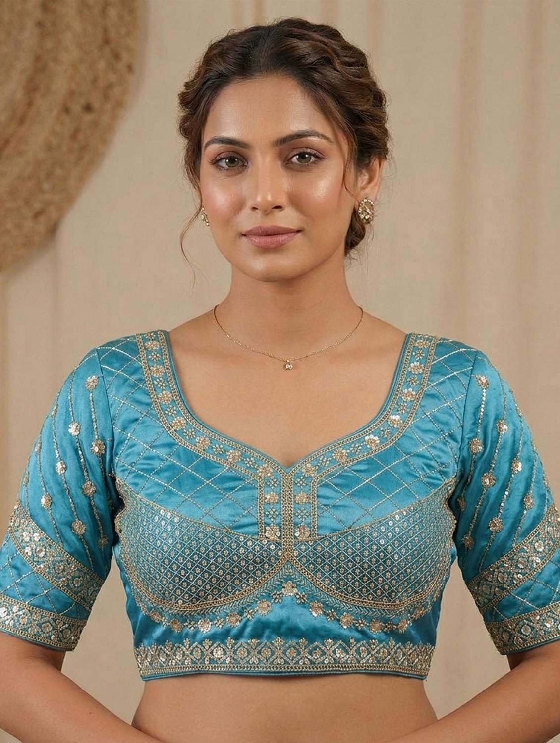 women embroidered short sleeve stitched blouse