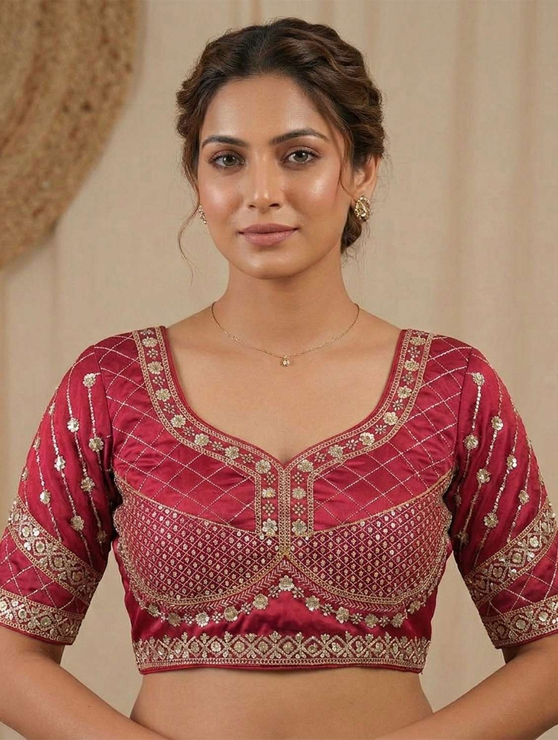 women embroidered short sleeve stitched blouse