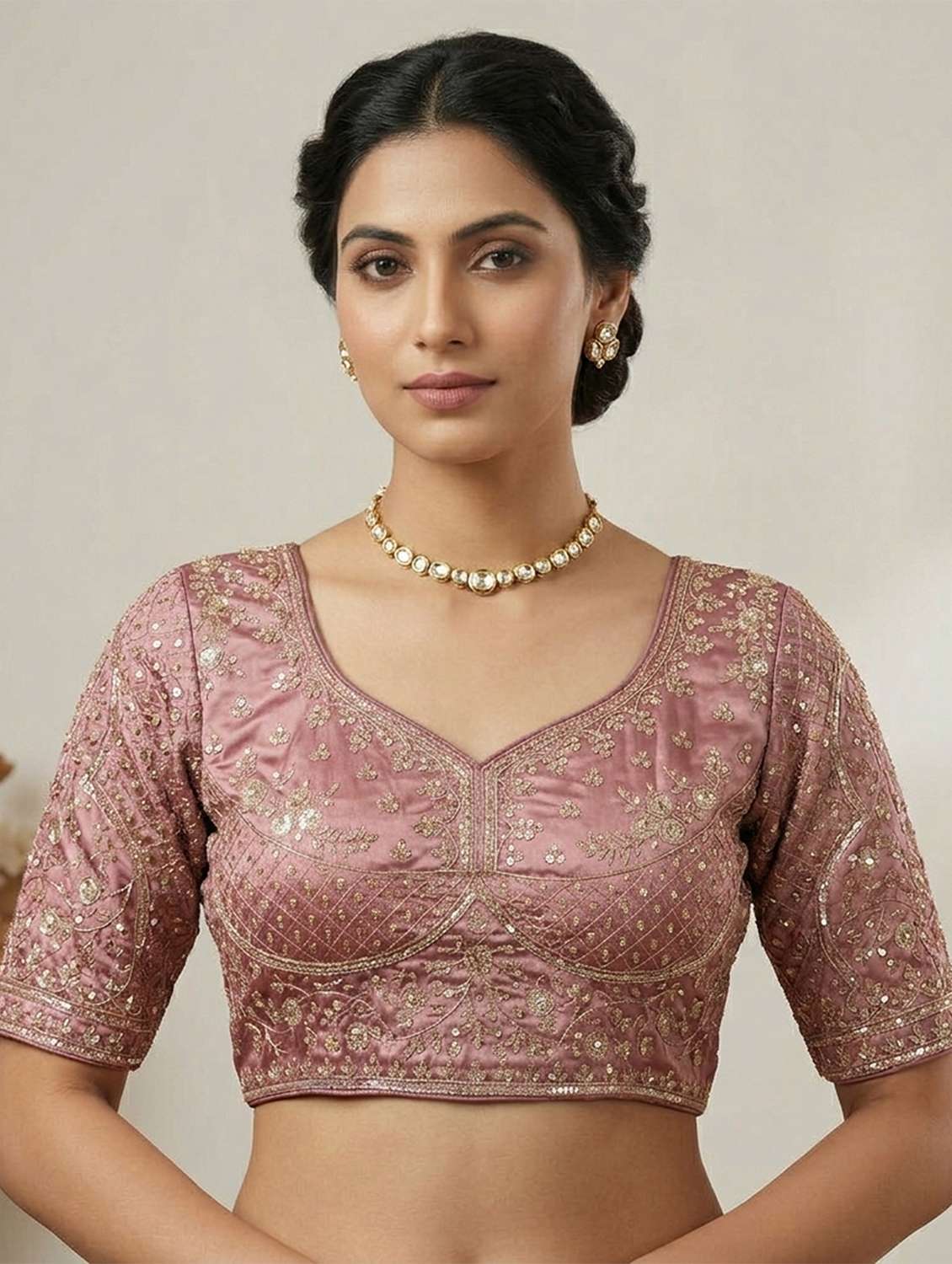 women embroidered short sleeve stitched blouse