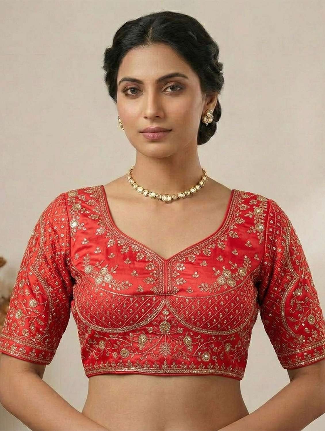 women embroidered short sleeve stitched blouse