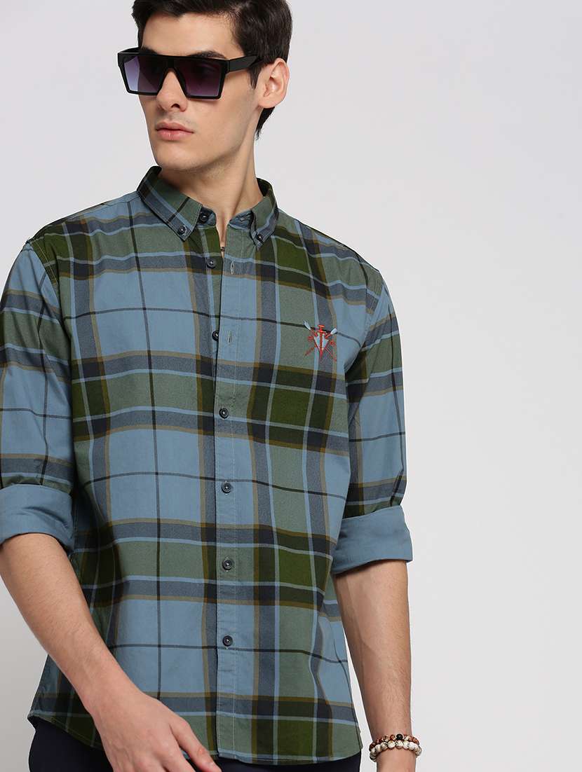 men checkered long sleeve regular fit casual shirt