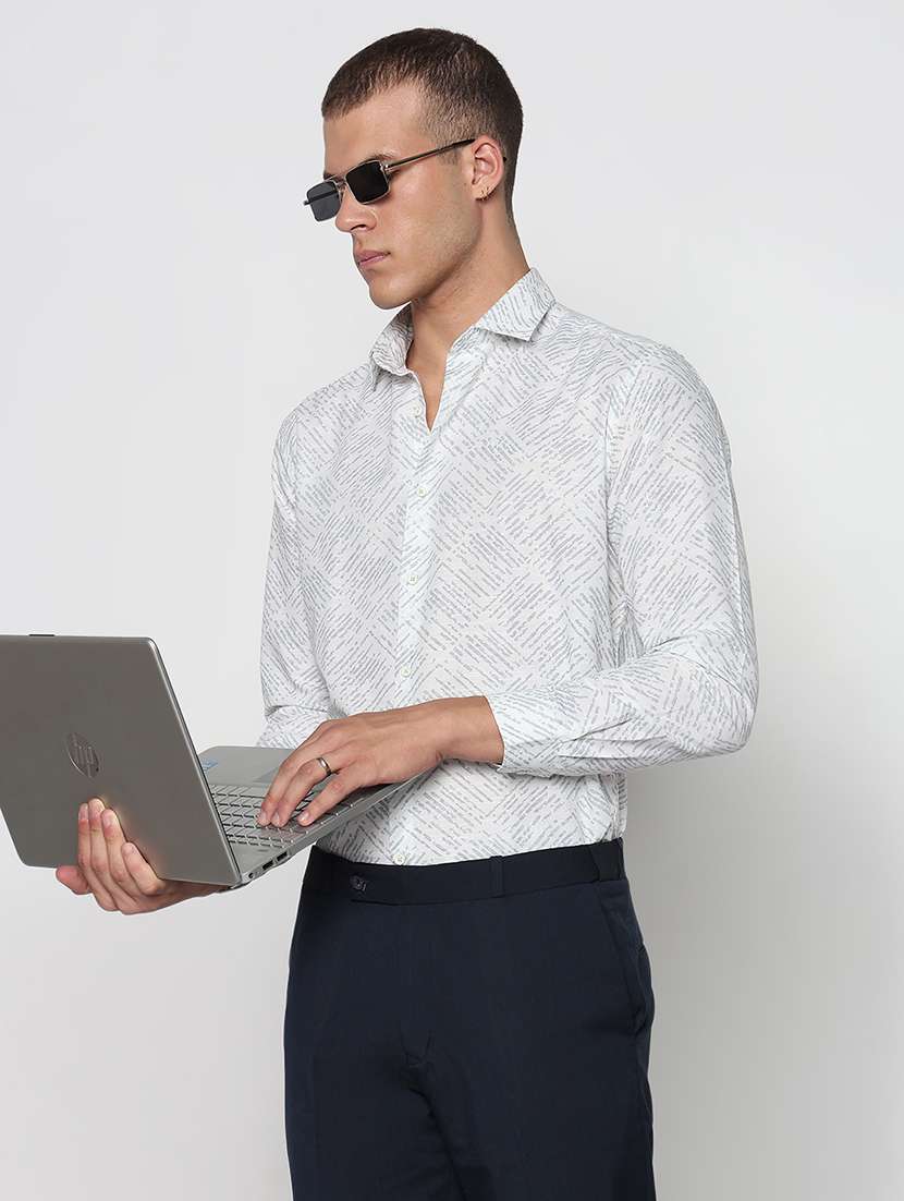 men printed long sleeve slim fit formal shirt