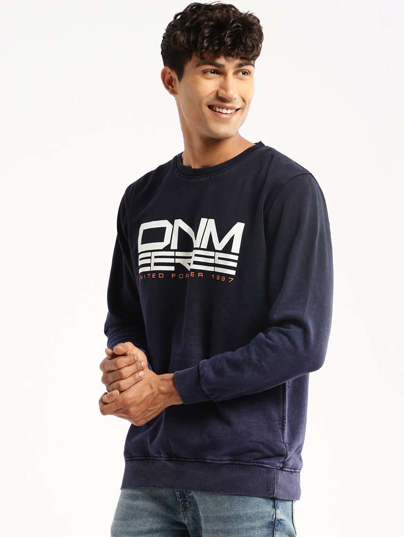 navy blue cotton chest print sweatshirt - 22505176 -  Standard Image - 3