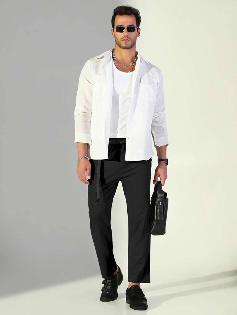 men solid low rise flat front casual trouser - 22505179 -  Standard Image - 5