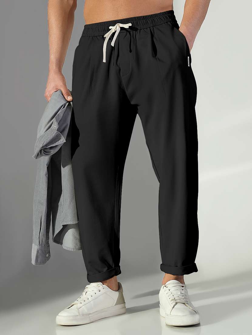 men solid low rise relaxed fit track pant