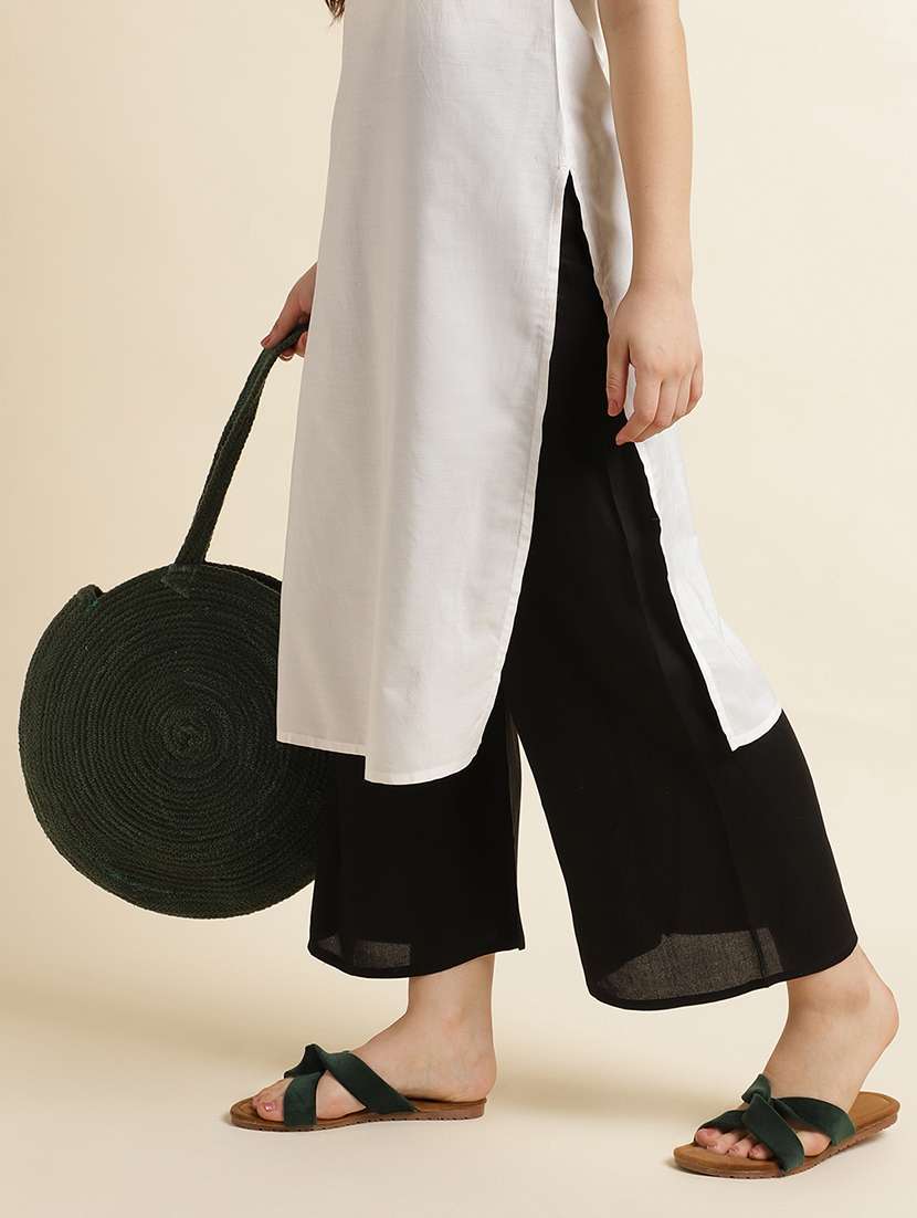 women solid mid rise straight fit palazzo