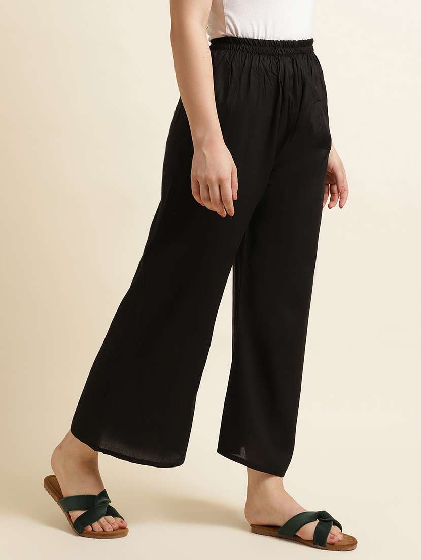 women solid mid rise straight fit palazzo - 22505220 -  Standard Image - 3
