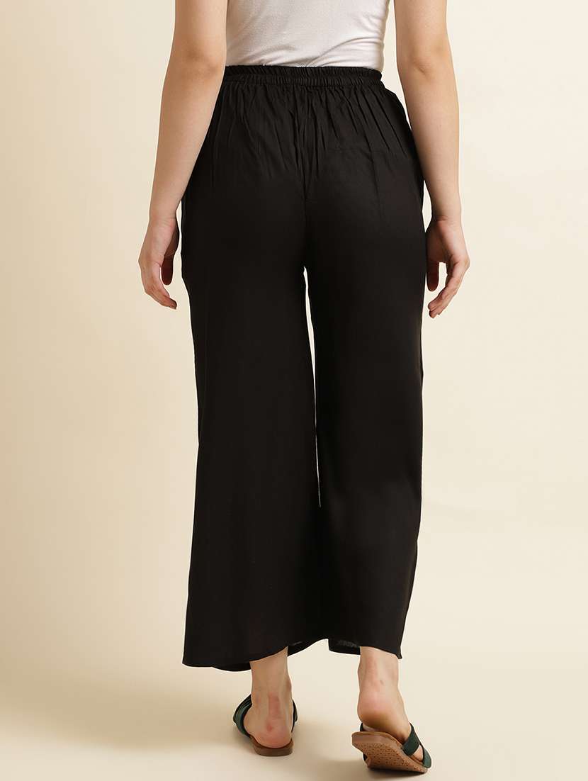 women solid mid rise straight fit palazzo - 22505220 -  Standard Image - 5
