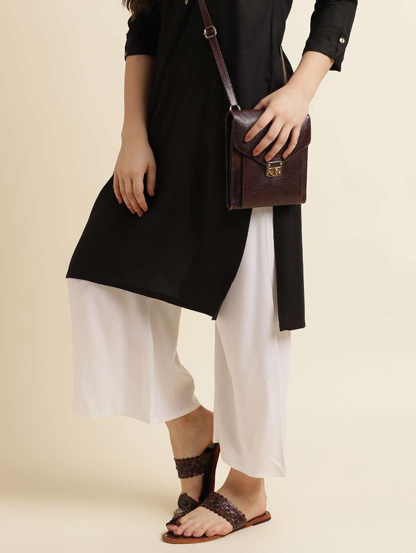 women solid mid rise straight fit palazzo