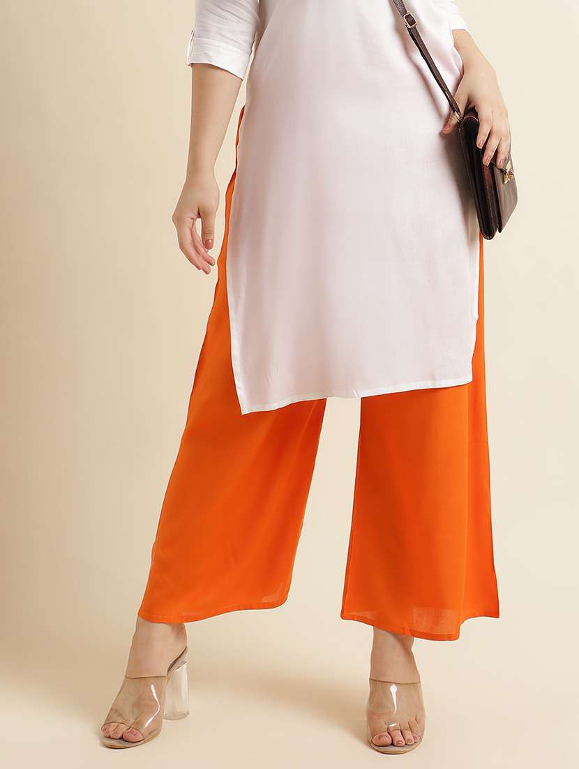 women solid mid rise relaxed fit palazzo