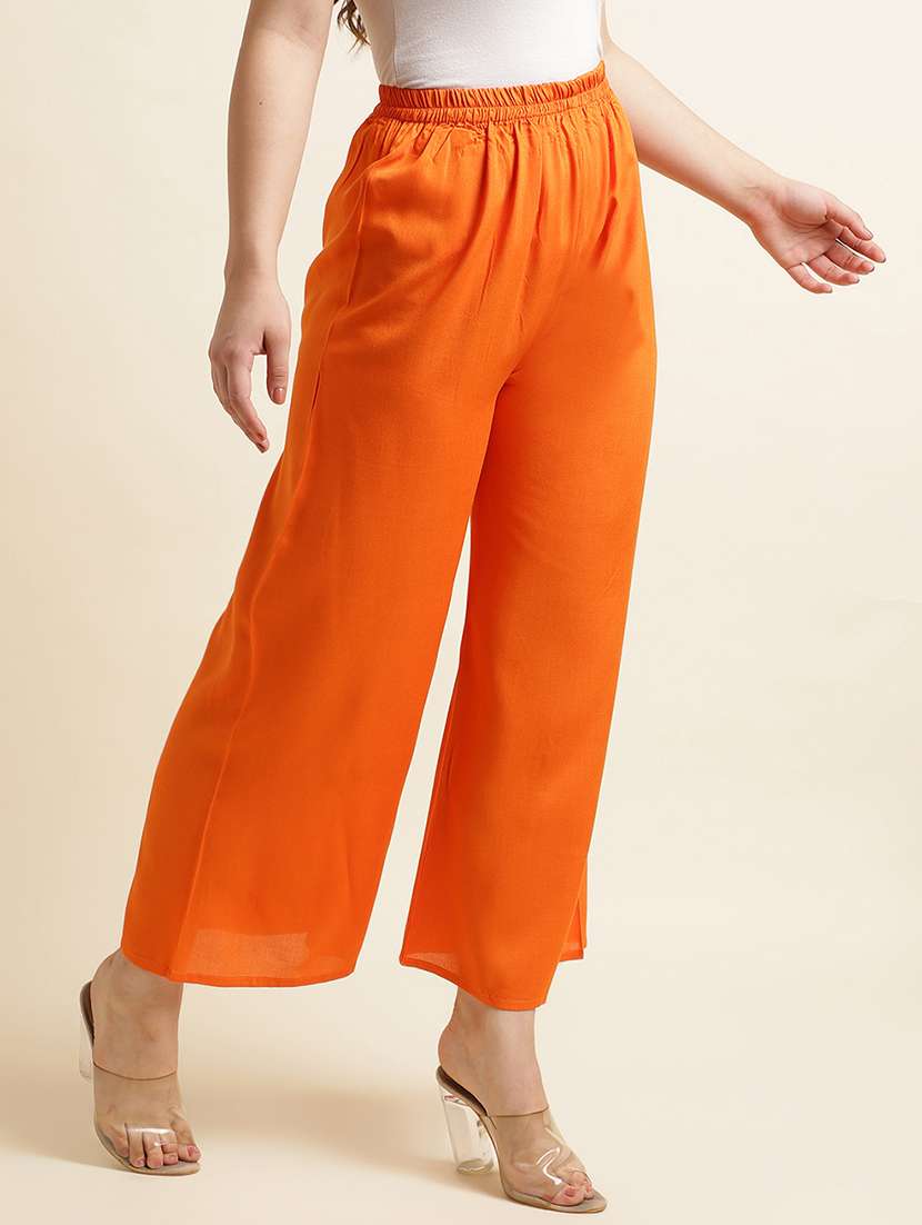 women solid mid rise relaxed fit palazzo - 22505230 -  Standard Image - 3