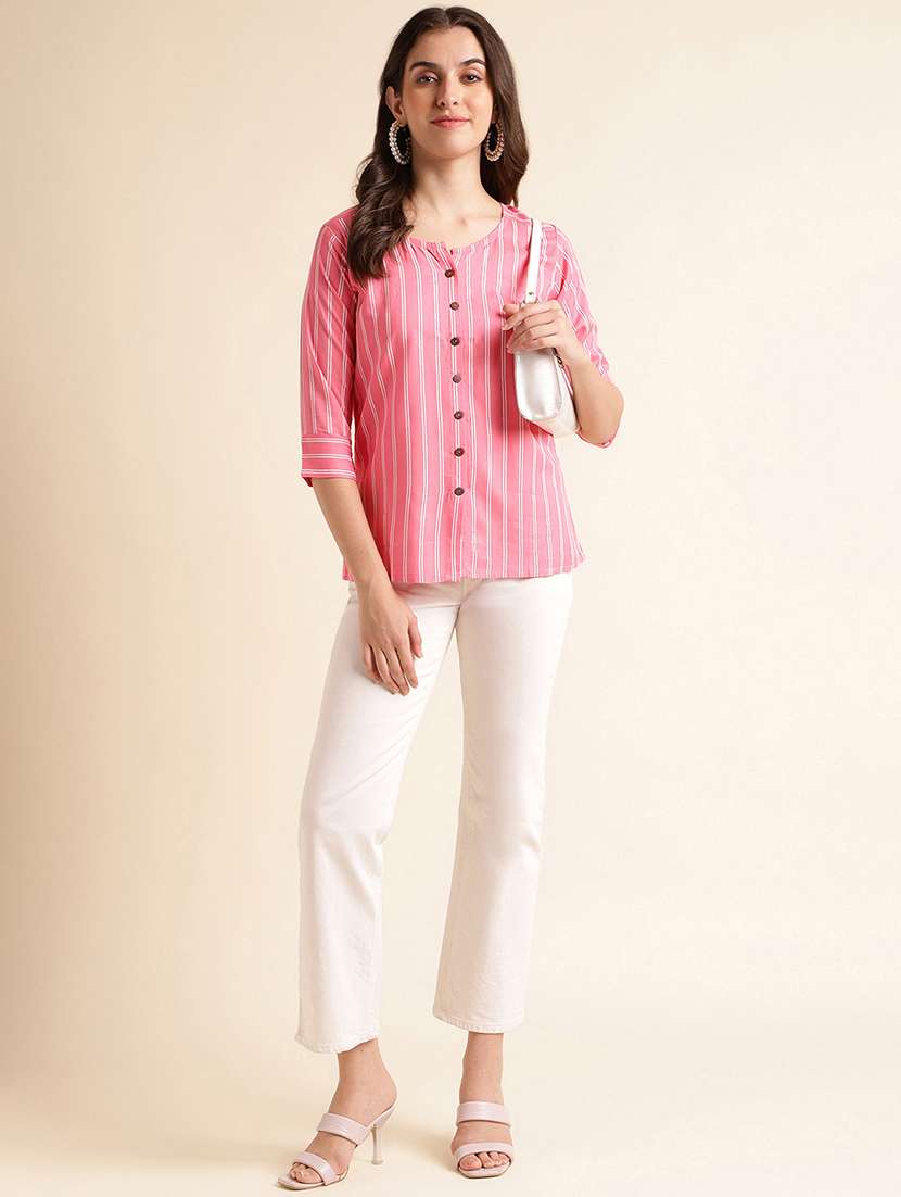 women striped round neck regular top - 22505237 -  Standard Image - 5