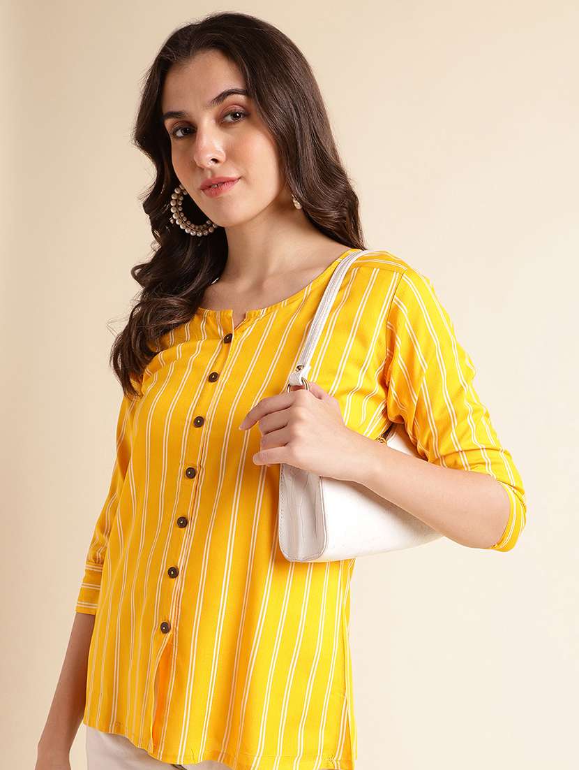 women striped round neck regular top