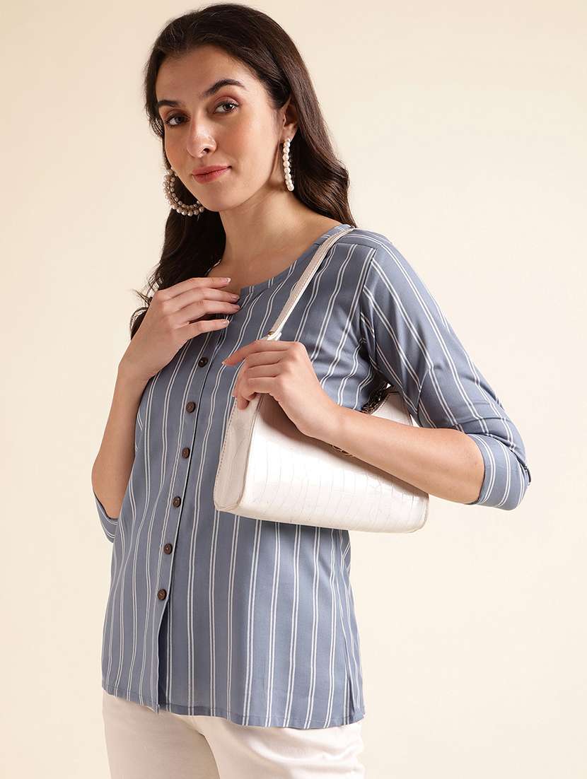 women striped round neck regular top