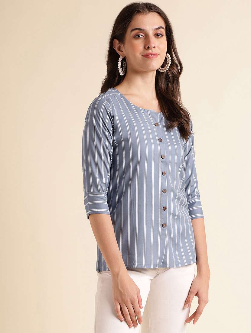Women Striped Round Neck Regular Top - 22505240 -  Standard Image - 3