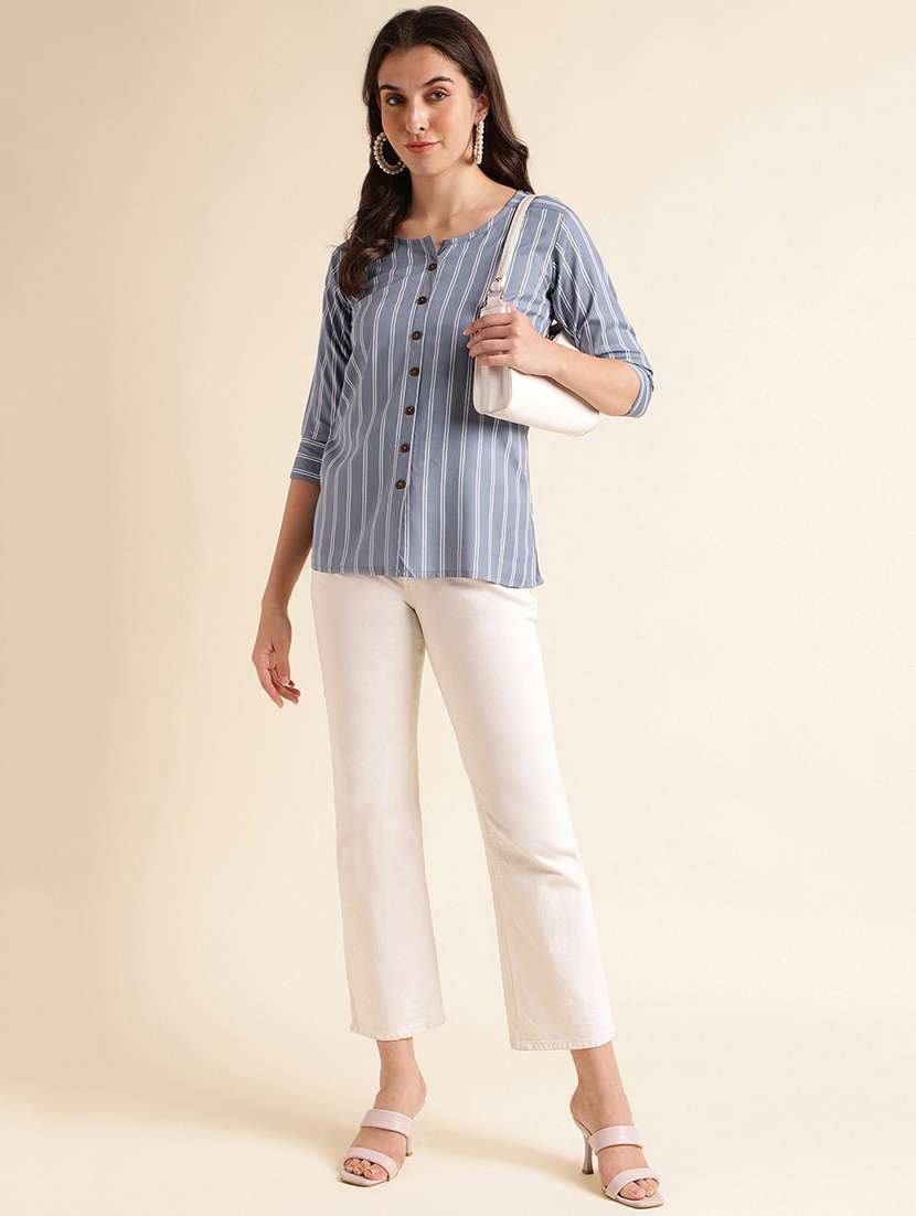Women Striped Round Neck Regular Top - 22505240 -  Standard Image - 5