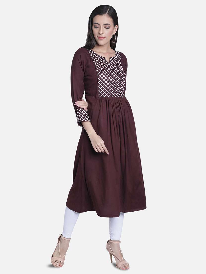 Women Embroidered Notch Neck Flared Kurta - 22505243 -  Standard Image - 3