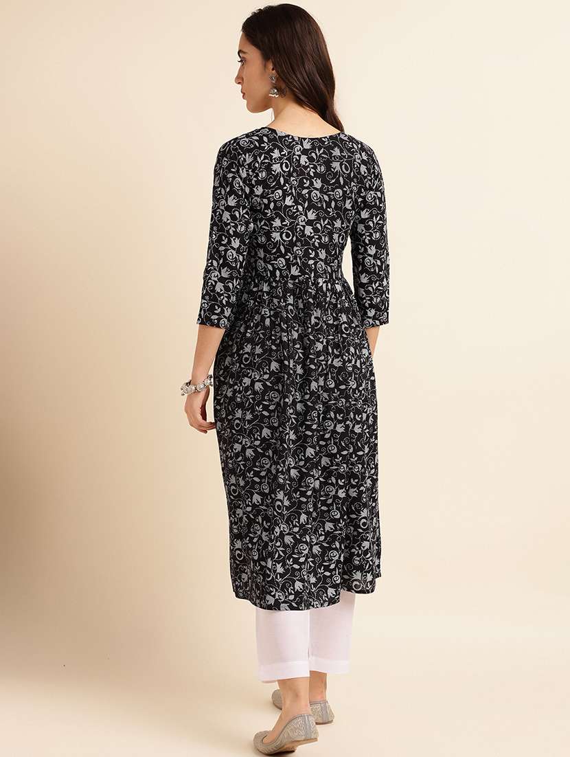 women printed v neck flared kurta - 22505245 -  Standard Image - 5