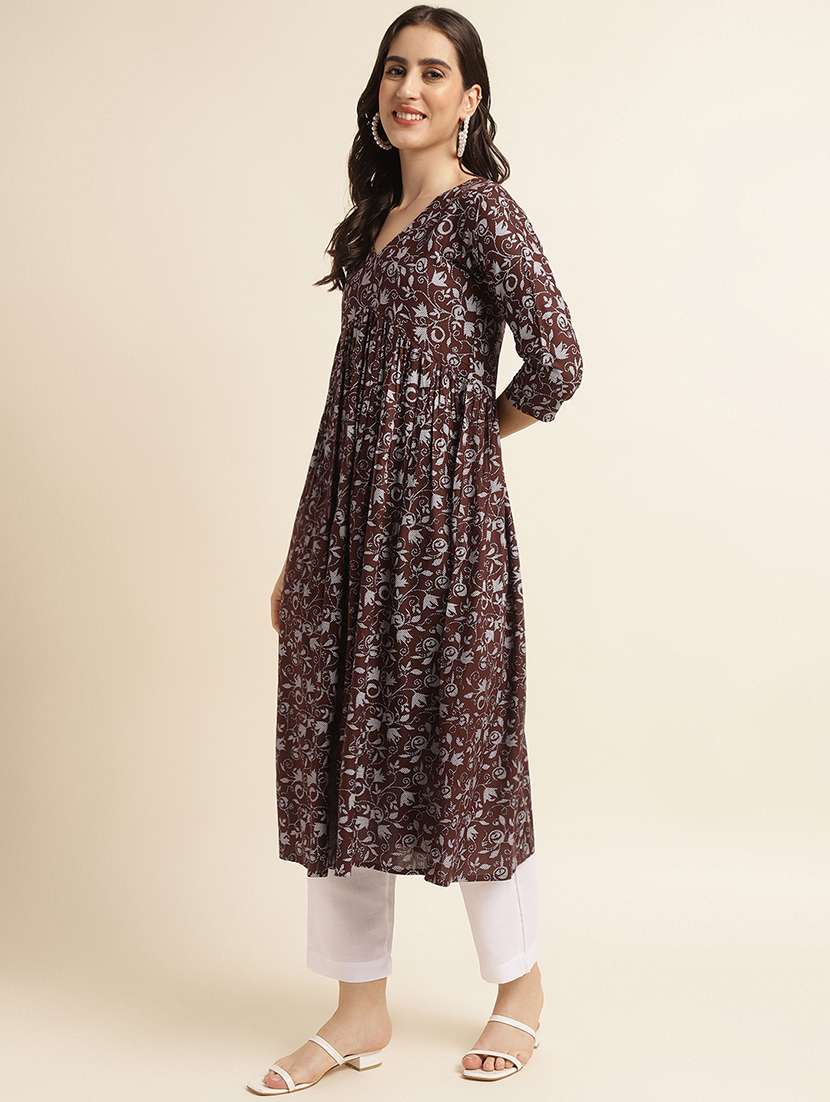 women printed v neck flared kurta - 22505246 -  Standard Image - 3