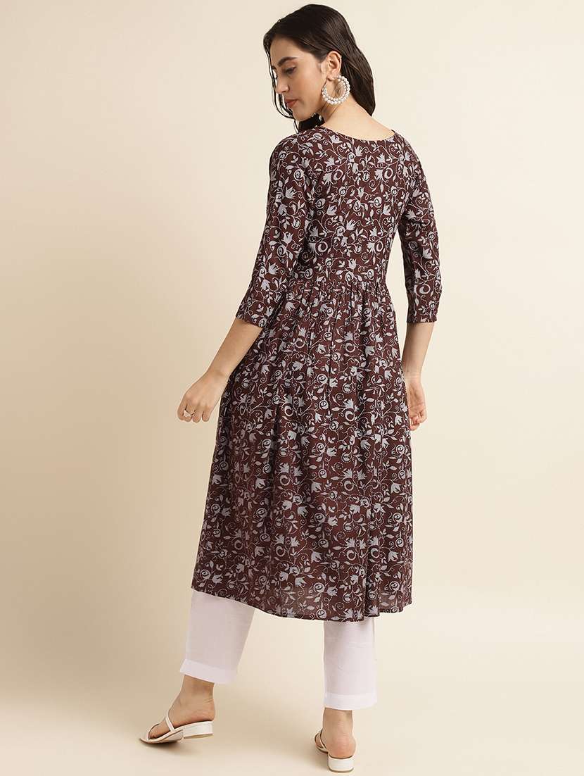 women printed v neck flared kurta - 22505246 -  Standard Image - 5