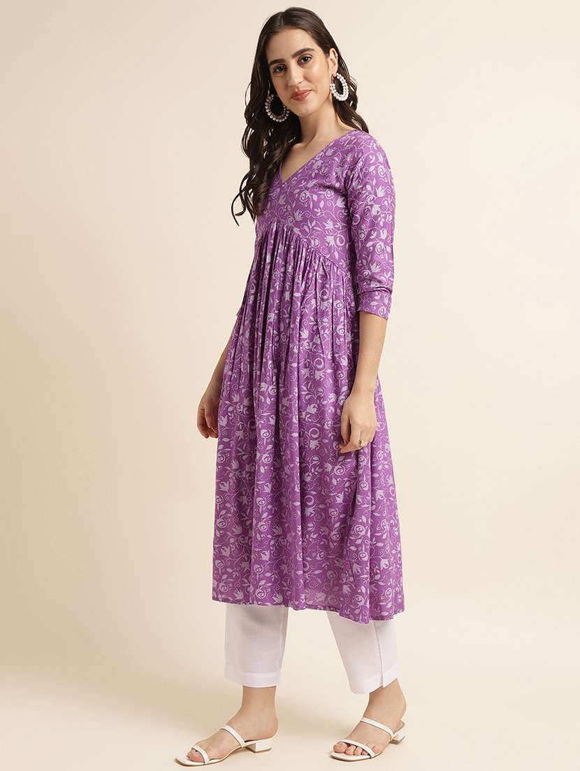 women printed v neck flared kurta - 22505248 -  Standard Image - 3