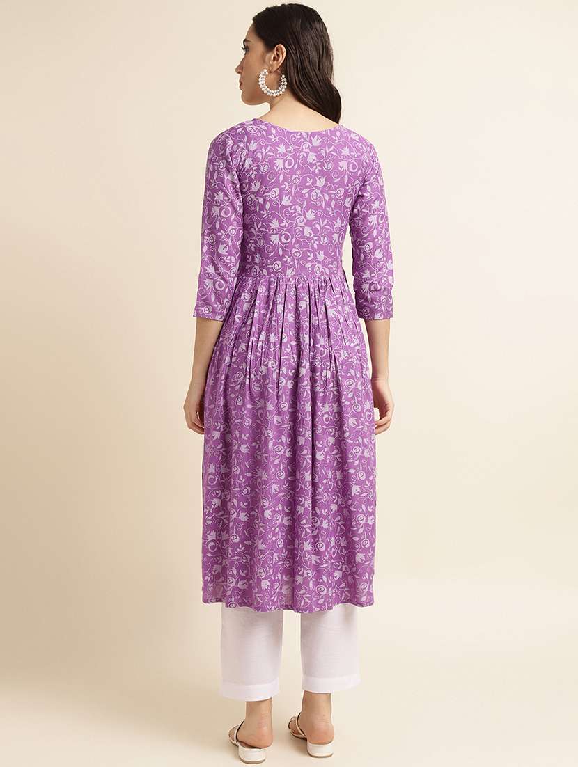 women printed v neck flared kurta - 22505248 -  Standard Image - 5