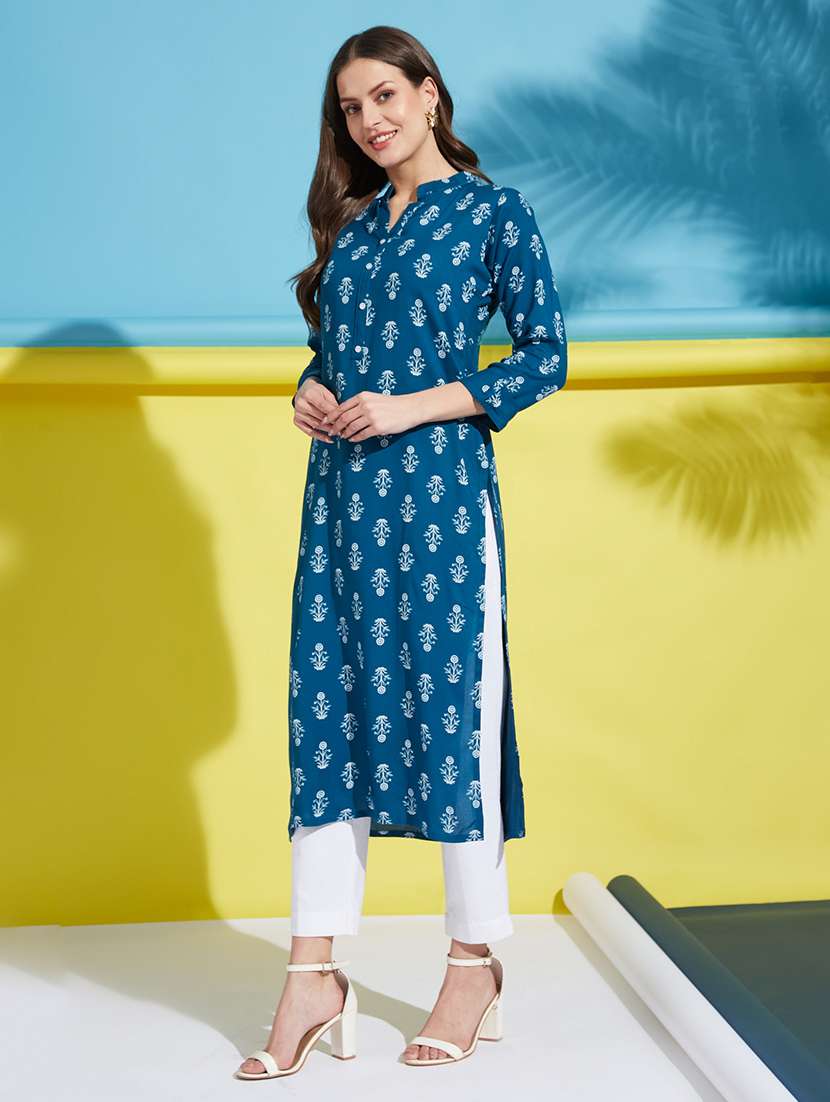 women printed mandarin collared straight kurta - 22505251 -  Standard Image - 3