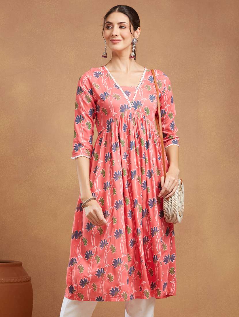women printed square neck flared kurta - 22505252 -  Standard Image - 3