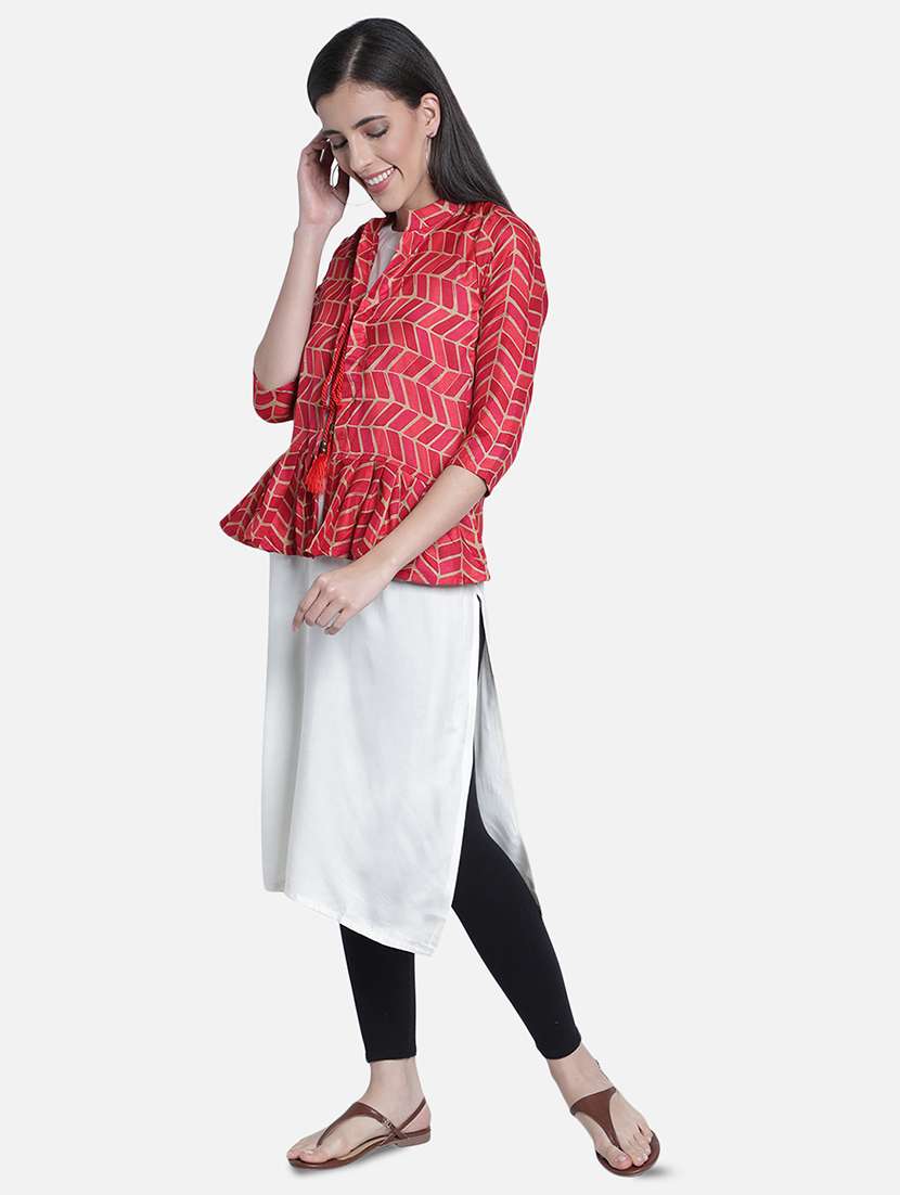 women printed three quarter sleeves jacket - 22505254 -  Standard Image - 3