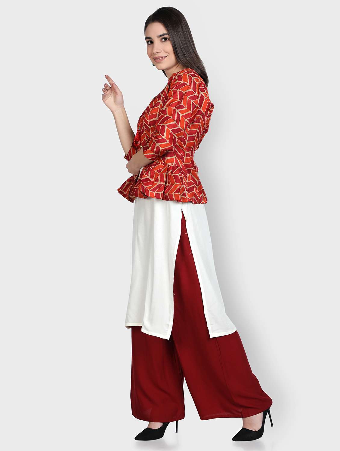 women printed three quarter sleeves jacket - 22505255 -  Standard Image - 3