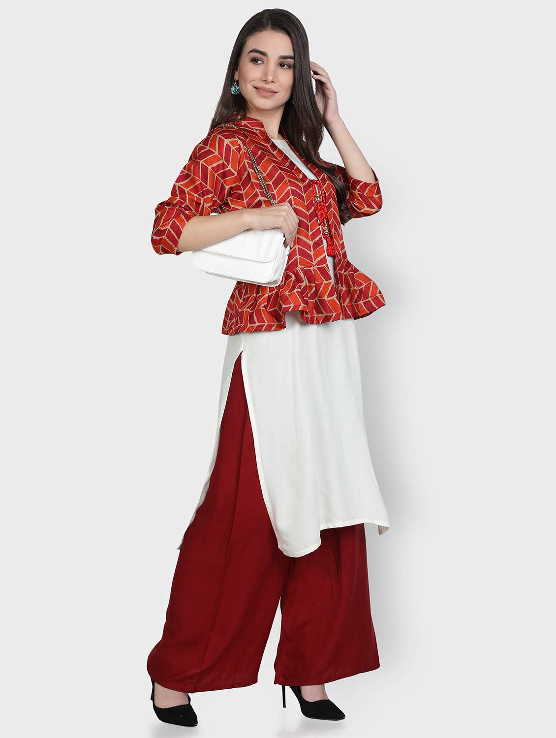 women printed three quarter sleeves jacket - 22505255 -  Standard Image - 5