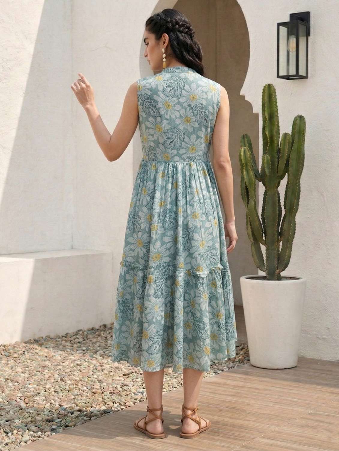 women floral printed sleeveless midi tiered dress - 22505260 -  Standard Image - 3