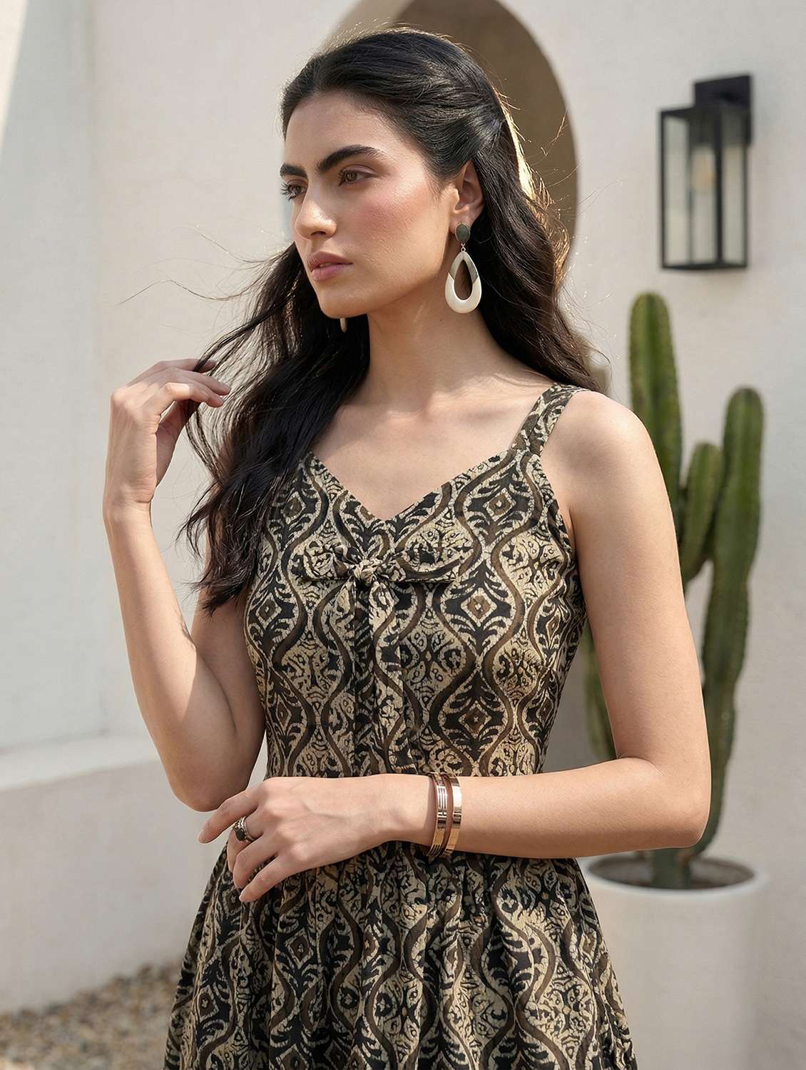 women printed sleeveless a-line dress - 22505262 -  Standard Image - 3