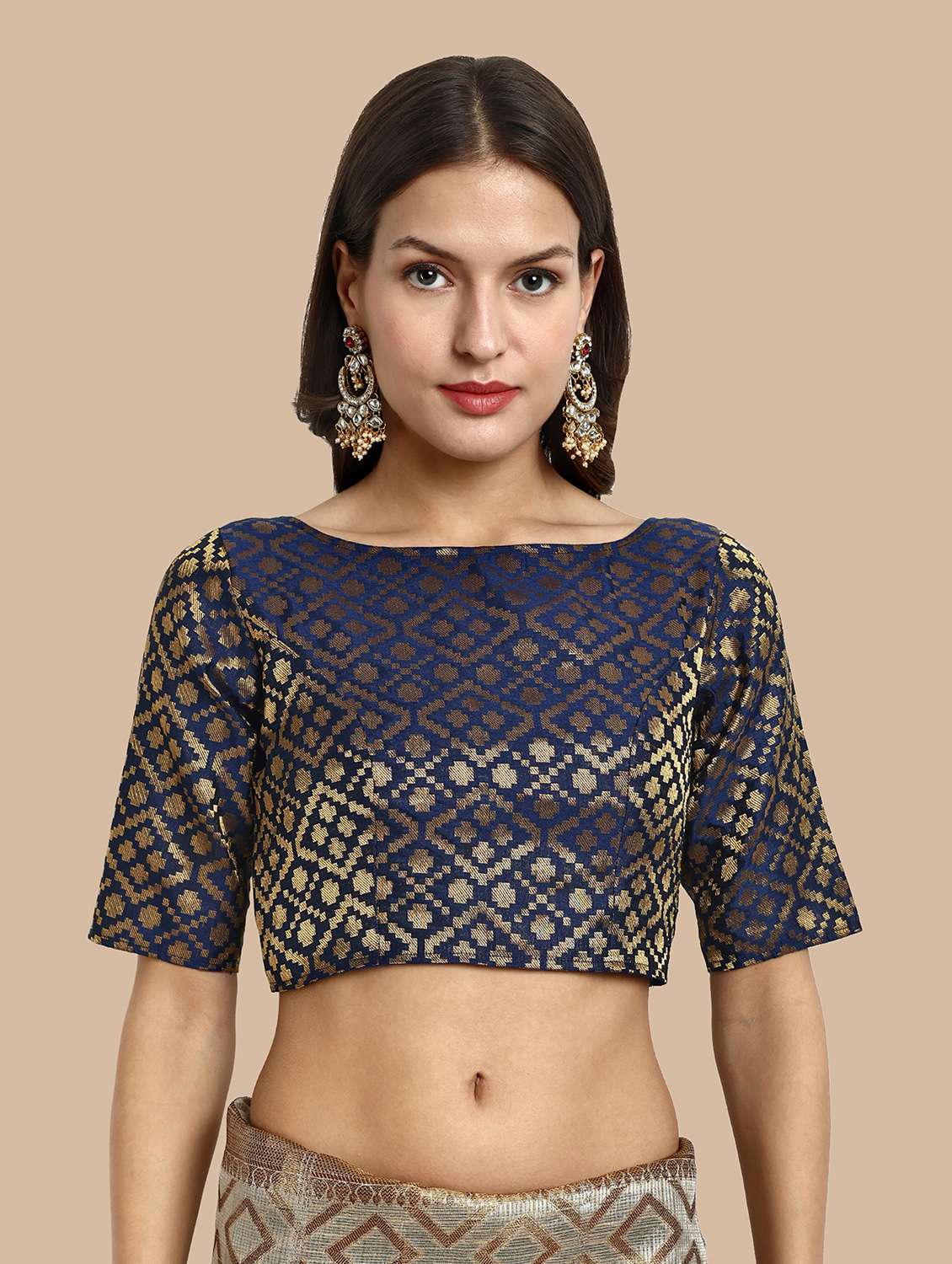 women self design boat neck stitched blouse
