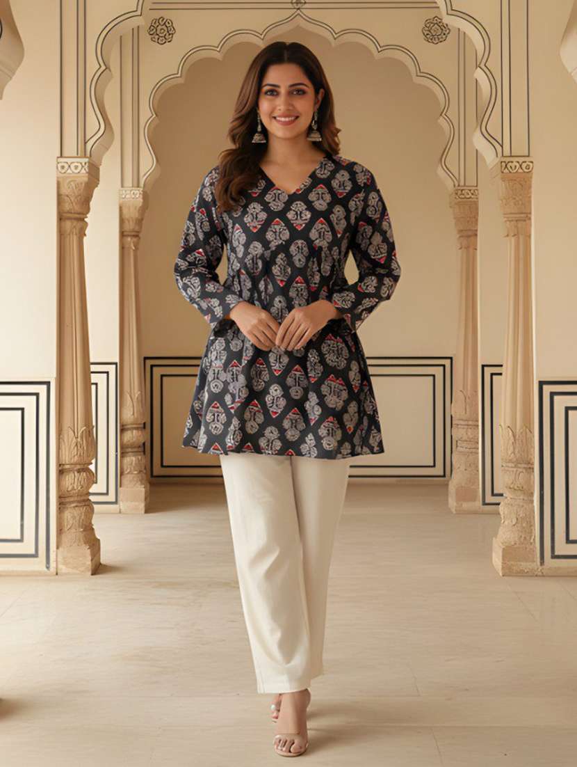 women printed long sleeve flared kurti - 22505316 -  Standard Image - 3