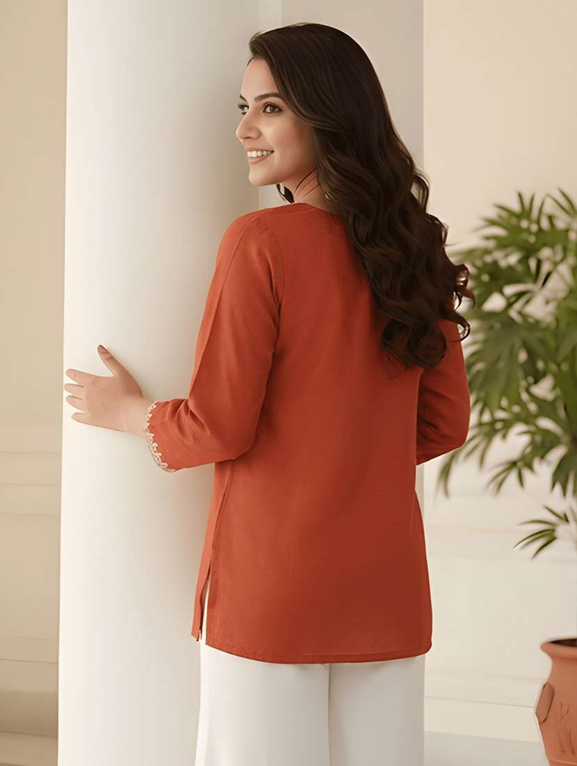 women embroidered three quarter sleeve straight kurti - 22505322 -  Standard Image - 3