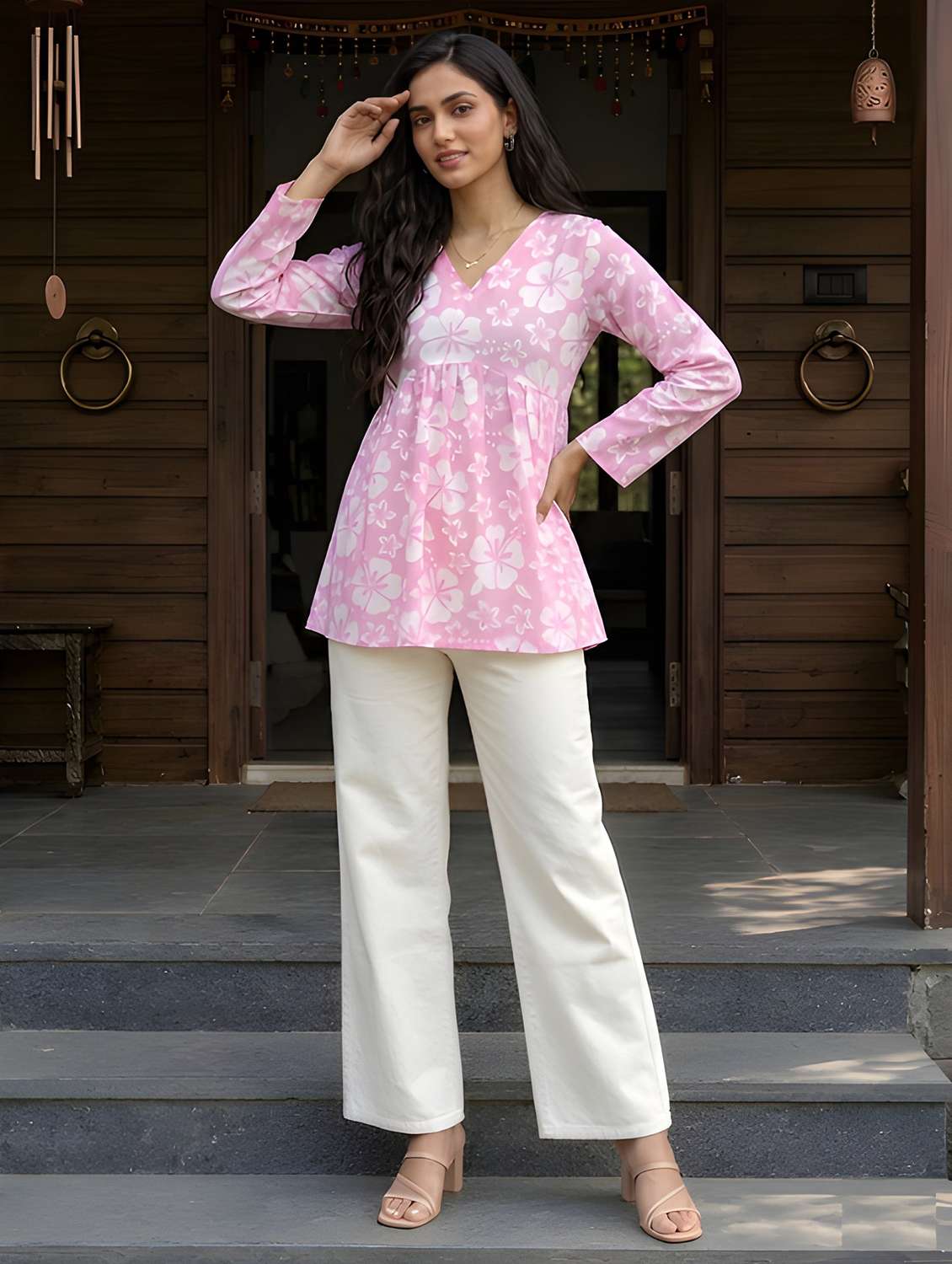 women printed long sleeve a-line kurti - 22505323 -  Standard Image - 3