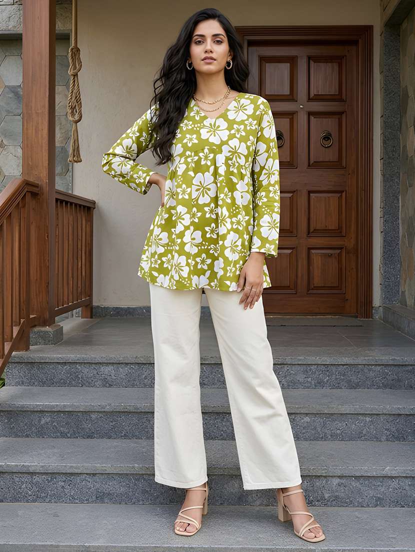 women printed long sleeve a-line kurti - 22505325 -  Standard Image - 3