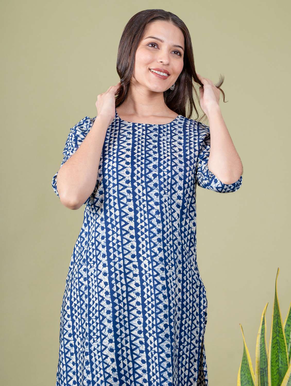 women printed round neck straight kurta - 22505366 -  Standard Image - 5
