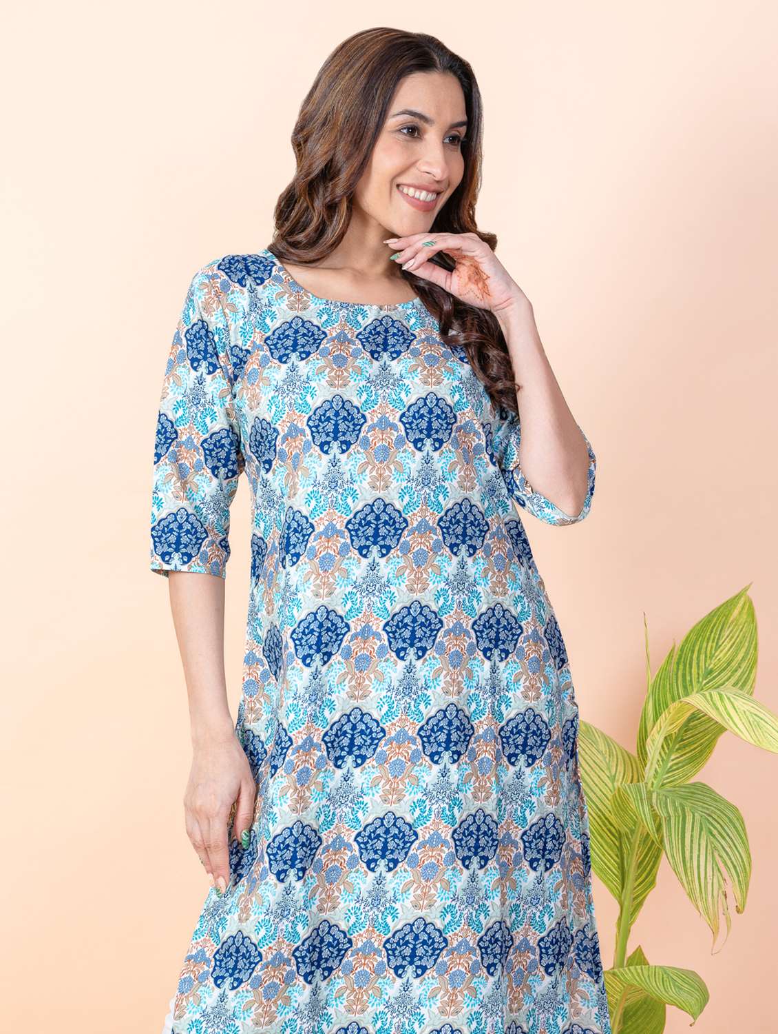 women printed round neck straight kurta - 22505384 -  Standard Image - 5