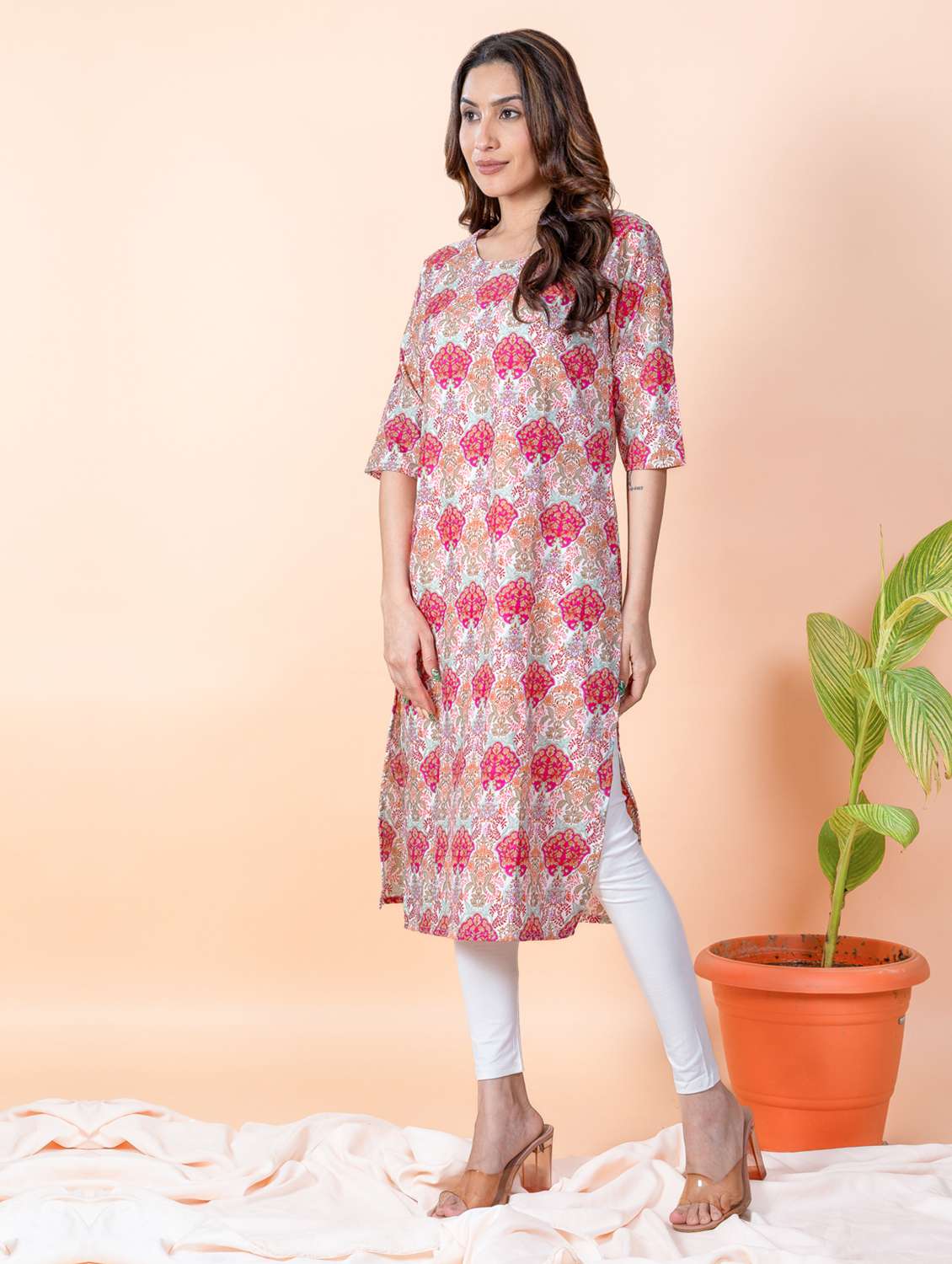 women printed round neck straight kurta - 22505385 -  Standard Image - 3