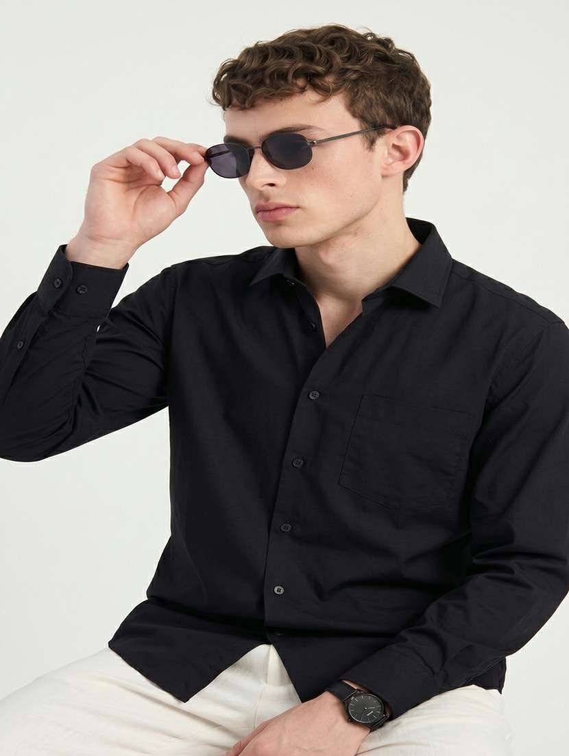 men solid long sleeve regular fit casual shirt