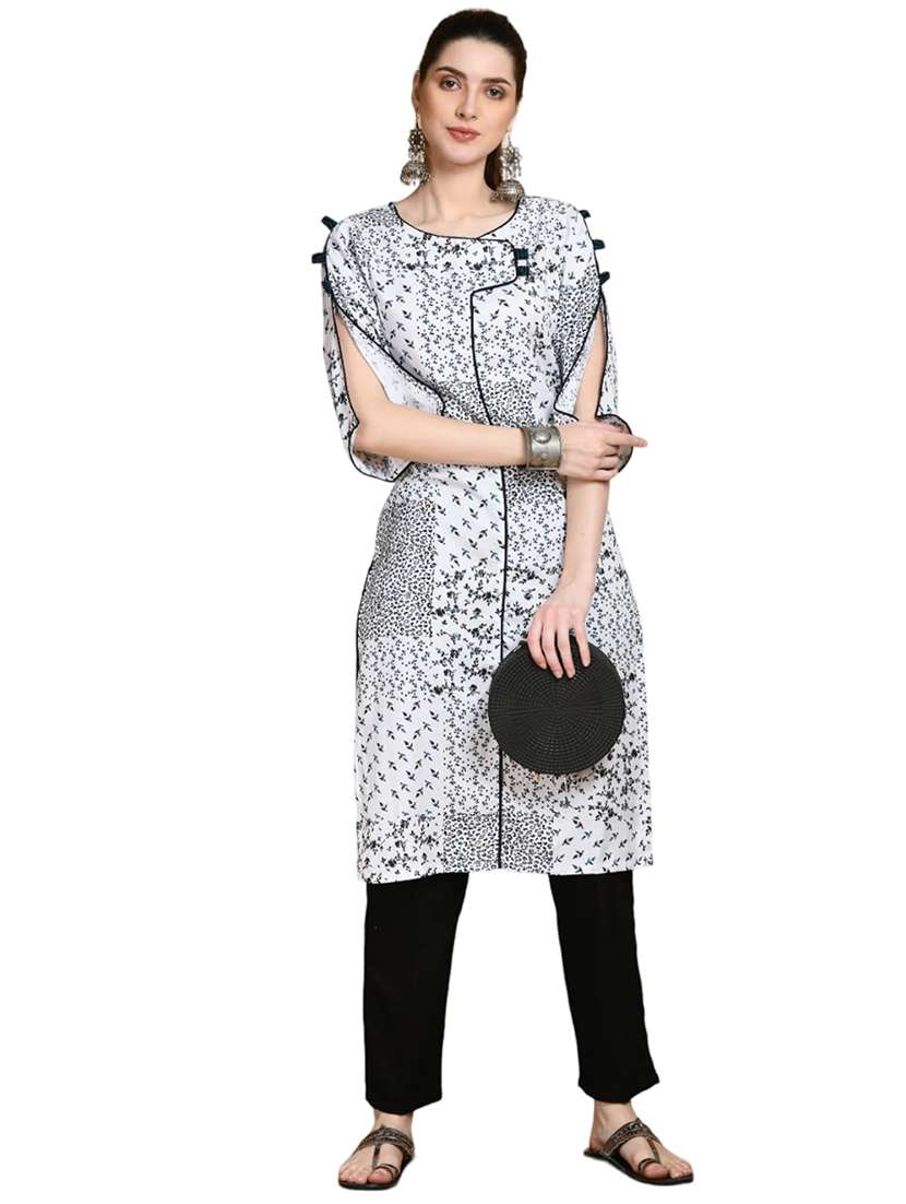 women printed round neck three quarter sleeve kurta