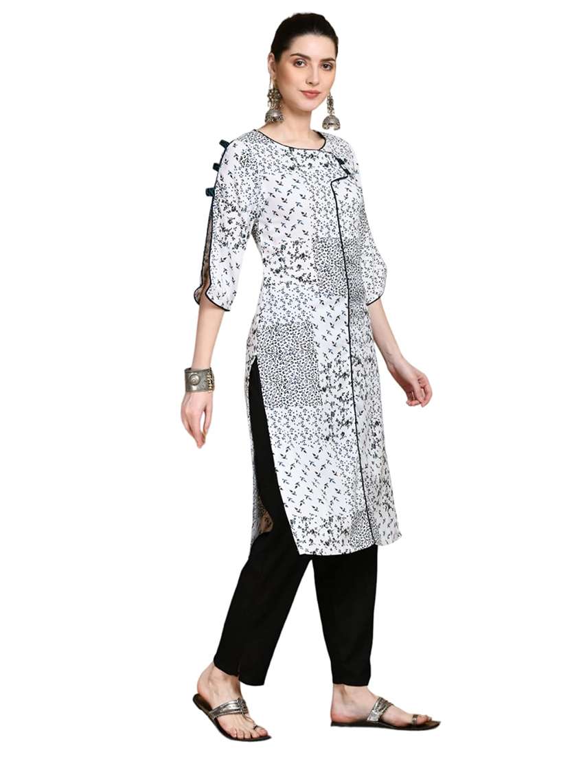 women printed round neck three quarter sleeve kurta - 22505396 -  Standard Image - 3